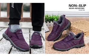 Détails de chaussures d'hiver violettes avec doublure peluche et semelles antidérapantes