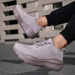 Baskets légères en mesh lavande pour femmes avec tricot respirant et semelle ondulée