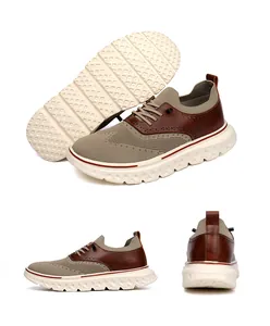 Dettagli scarpe da uomo con maglia kaki, accenti stile brogue e spessa suola con grip antiscivolo