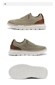 Detail von Khaki-Mesh-Sneakern mit braunem Leder-Brogue-Muster und rutschfester Sohle