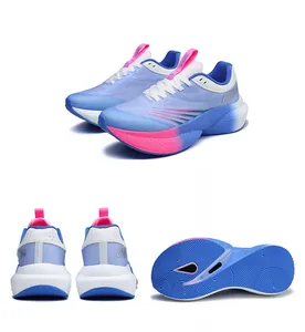 Detailed views of breathable mesh sneakers showing cushioned sole and non-slip blue outsoles
