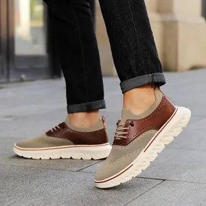 Sneakers uomo in maglia kaki con dettagli in pelle marrone e suola spessa