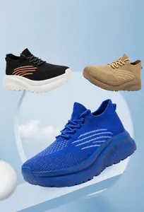 Detail des leichten atmungsaktiven Fly-Knit Mesh Gewebes und der rutschfesten Sohle der Sneaker