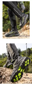 Detailed view of non-slip rubber soles and breathable mesh upper for outdoor hiking shoes