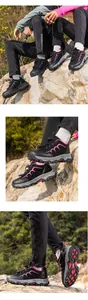 Detail of non-slip rubber outsole and quick-lace system for outdoor hiking shoes