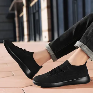 Baskets noires décontractées en flyknit pour hommes avec maille respirante pour l'extérieur