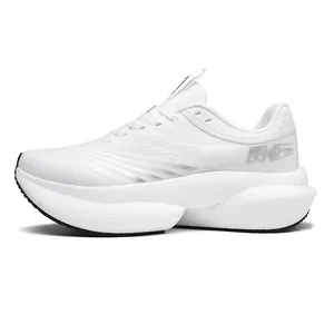 White breathable mesh running shoes with Lightning PRO lettering and thick foam sole