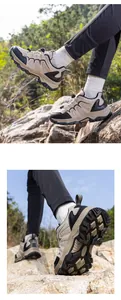 Detail of non-slip rubber outsole and breathable mesh upper for hiking shoes
