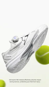 Detail of professional tennis shoe featuring MD cushioning midsole and rotary lace system