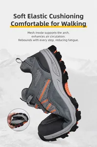 Makroaufnahme der flexiblen rutschfesten Sohle und des atmungsaktiven Mesh der Wanderschuhe