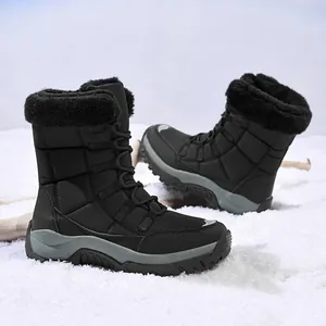 Damen Winter Schneestiefel Warm Fleece Gefüttert Mittelhohe Stiefel Wasserdichtes Oxford-Gewebe Rutschfeste Dicke Sohle Outdoor-Wanderschuhe