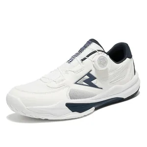 White and navy lightweight tennis shoes with breathable mesh and dial lacing system