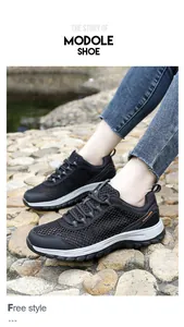 Detailed view of breathable mesh hiking shoes with durable anti-slip thick soles