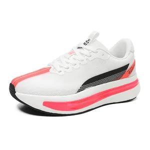 Scarpe da corsa uomo traspiranti in mesh bianco con intersuola in TPU rosa vivace