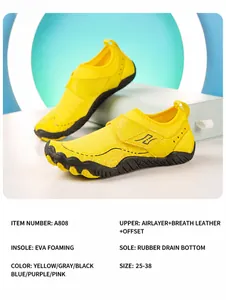 Detail view of yellow quick-dry water shoes with breathable mesh and anti-slip rubber sole