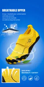 Detail of yellow water shoes with fish scale pattern for quick-dry breathability