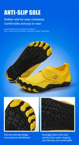 Detailed view of non-slip rubber sole with drainage holes and five-toe grip pattern