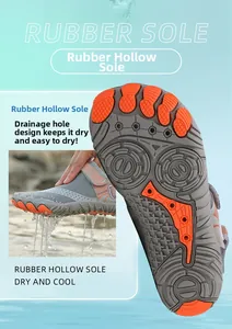 Detail der hohlen Gummisohle mit Entwässerungslöchern für schnelltrocknende Wasserschuhe