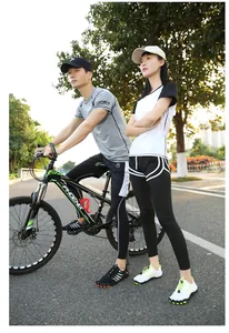 Outdoor fitness gear featuring quick-dry t-shirts and compression leggings for couples