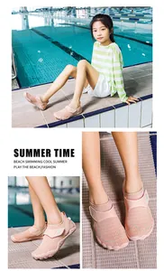 Pink quick-dry mesh water shoes with adjustable velcro straps for kids beach activities