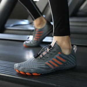 Breathable outdoor swimming shoes with orange grip sole and quick-lace bungee system