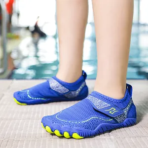 Blue quick-dry water shoes for swimming and hiking with non-slip rubber sole and velcro