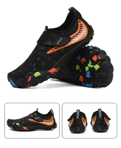 Detail view of quick-dry water shoes with anti-slip rubber sole and velcro closure
