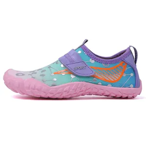 Kids' quick-dry water shoes in mint green and purple with non-slip rubber sole