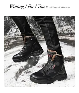 Detail view of black winter outdoor boots with warm faux fur lining and side zipper