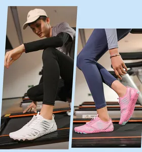 Detail of breathable mesh water shoes with anti-slip rubber soles for yoga and fitness