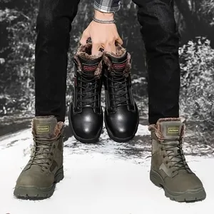 Men Winter Outdoor Snow Boots High-Top Fleece Lined Warm Tactical Combat Boots Non-Slip Rubber Sole Fashion Work Boots