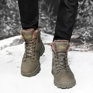 Men's winter outdoor combat boots with warm fleece lining and rugged anti-slip snow sole