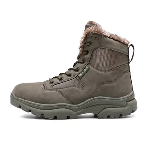 Men's thermal outdoor high-top snow boots with warm faux fur lining and rubber soles