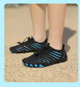 Detail of kids water shoes with breathable mesh and anti-slip rubber five-toe sole