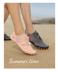 Detail view of quick-dry water shoes with anti-collision toe cap and elastic drawstring