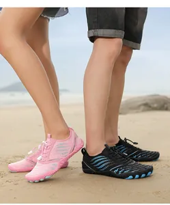 Detail of breathable mesh water shoes with anti-slip rubber soles for beach and snorkeling