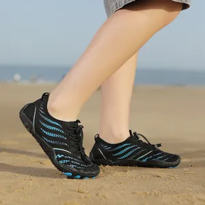 Kids quick-dry water shoes in black and blue with breathable mesh and non-slip rubber sole
