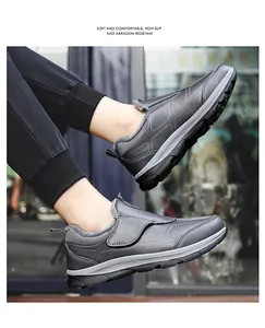 Close-up of lightweight walking shoes with warm fleece lining and Velcro strap closure