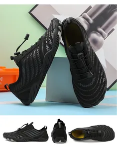 Detail of black water shoes with breathable mesh and anti-slip rubber sole for fitness
