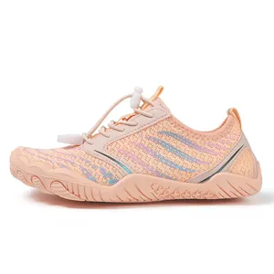 Breathable non-slip kids wading shoes with elastic quick-lace in peach and blue
