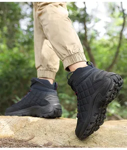 Close-up of durable rubber outsole with deep non-slip treads on hiking boots