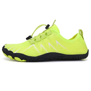 Breathable neon green outdoor sports sandals with quick-lace system and non-slip rubber soles