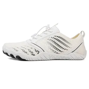 White quick-dry water shoes with breathable mesh and adjustable bungee laces for outdoor sports