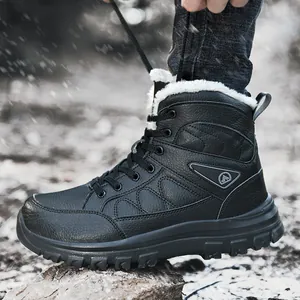 Bottes de neige montantes pour hommes avec doublure en laine épaisse et semelles crantées