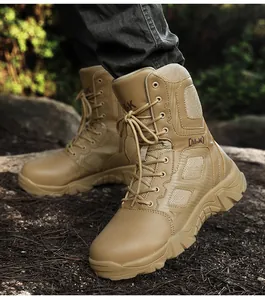 Close-up of tactical desert boots with breathable mesh and anti-slip rubber soles