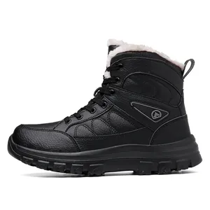 Bottes de neige montantes d'hiver en cuir noir avec doublure en polaire chaude