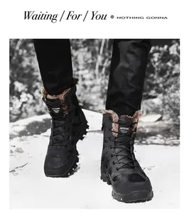 Detail of black tactical boots with warm faux fur lining and sturdy outdoor laces