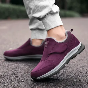Chaussures de sport d'hiver violettes pour femmes âgées avec doublure en peluche chaude