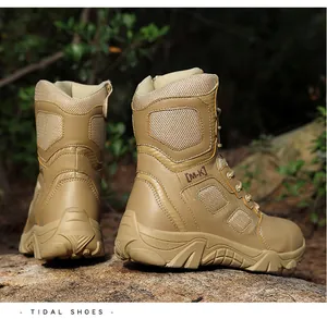 Outdoor high-top tactical boots in desert khaki with durable non-slip rubber soles
