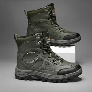 Detail of winter outdoor boots with thick faux fur lining and anti-slip rubber sole